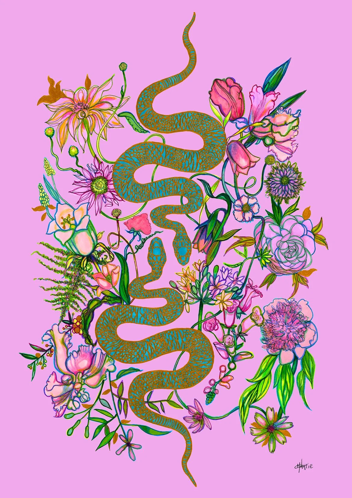 Pink Serpent Garden of Eden Giclée Print