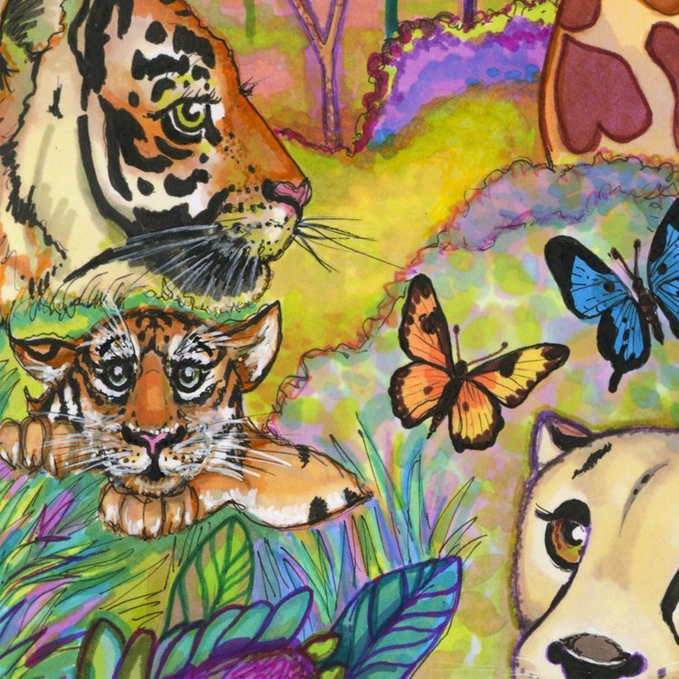 Hand Drawn Colourful Safari Animal Illustration by Marcella Wylie