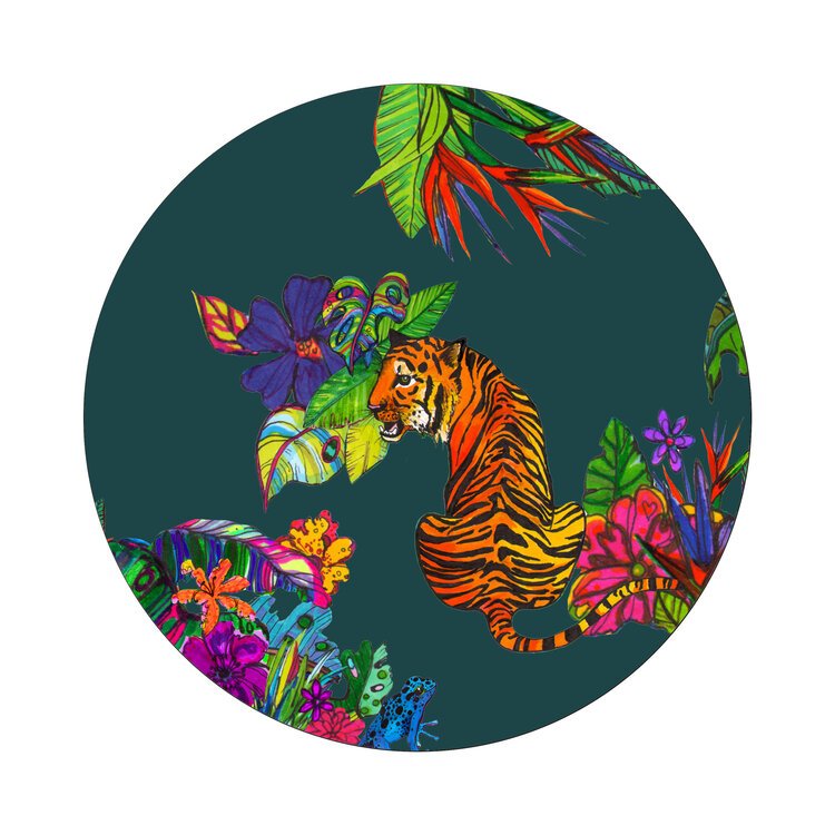 Tiger Sitting in the Jungle by Botanical Illustrator Marcella Wylie