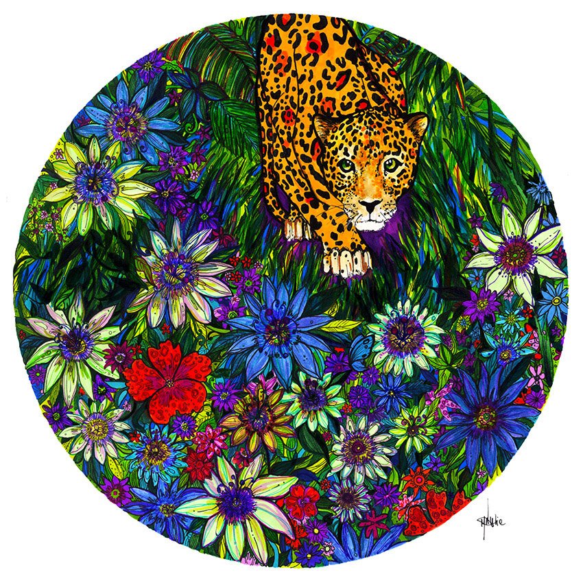Leopard and Floral Pen Illustration by Marcella Wylie 
