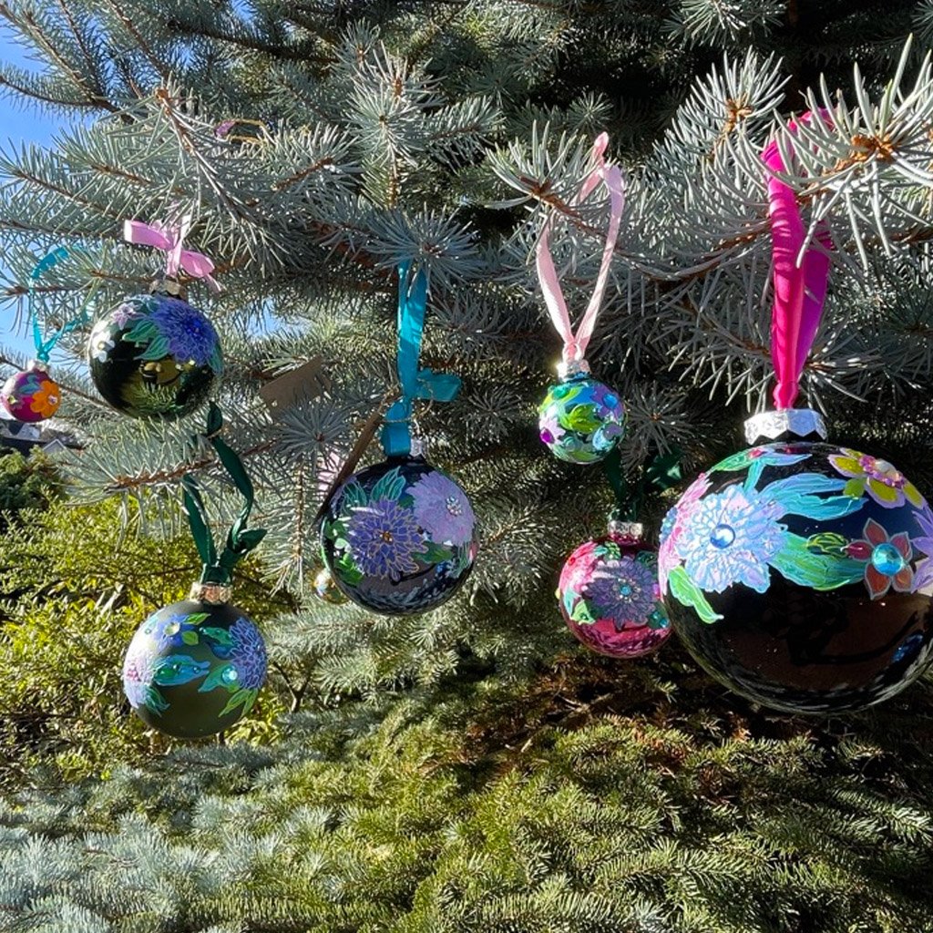 Floral Christmas baubles hand painted by Marcella Wylie.jpg