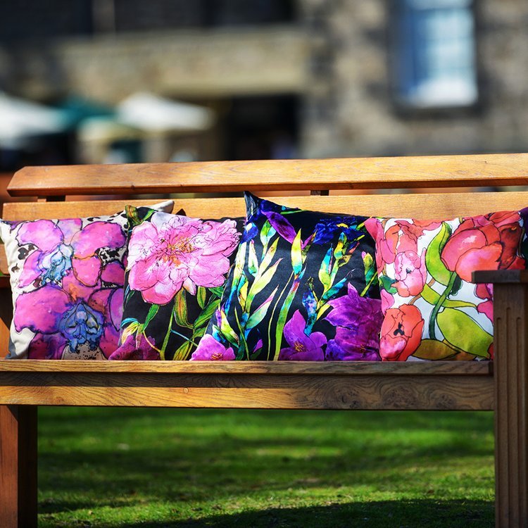 Illustrator Marcella Wylie range of exclusive cushions for the Royal Botanic Gardens Edinburgh 