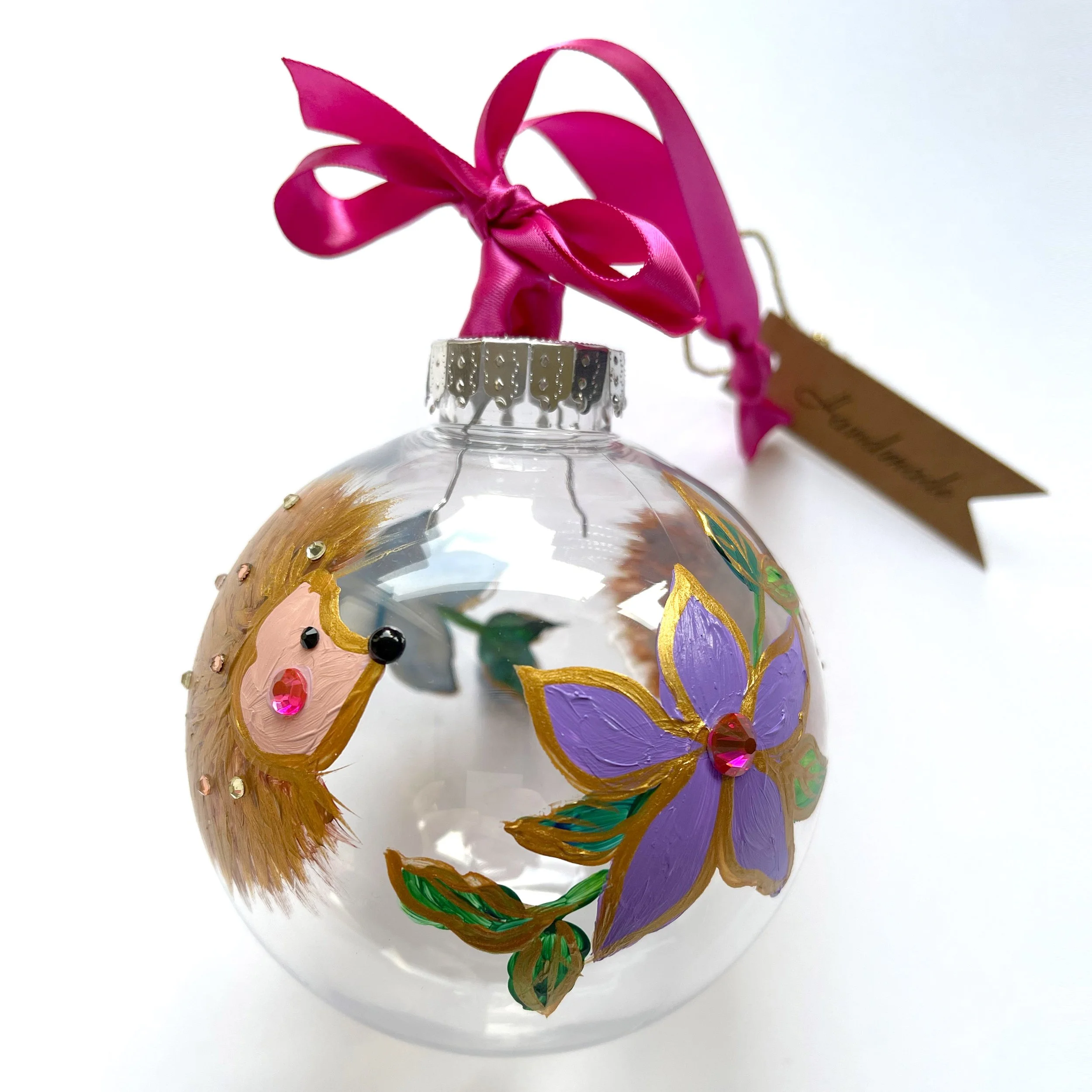 Hand Painted Hedgehog Christmas Bauble Clear