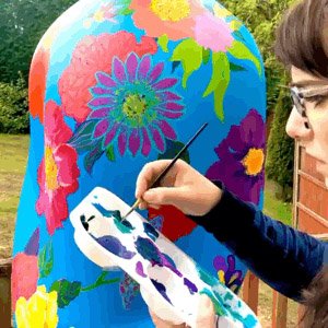 Marcella Wylie painting her Gratitude Sculpture for the NHS and key workers 