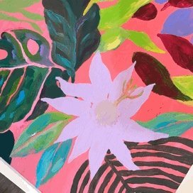 Marcella Wylie work in process of gouache painting of passion fruit flowers 