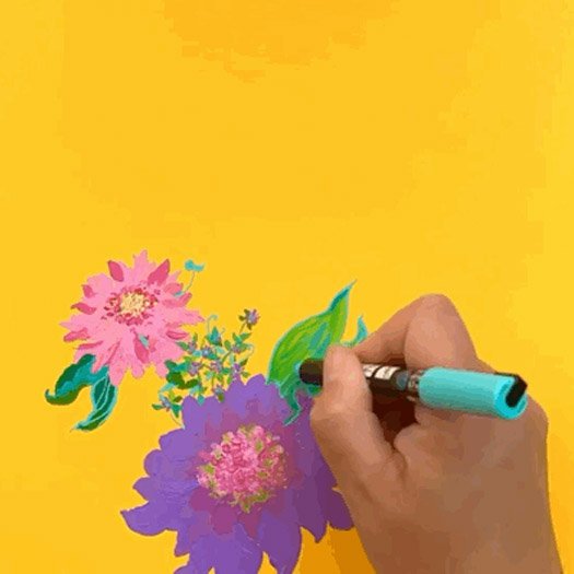 Marcella Wylie hand drawing dahlia flowers in posca pens