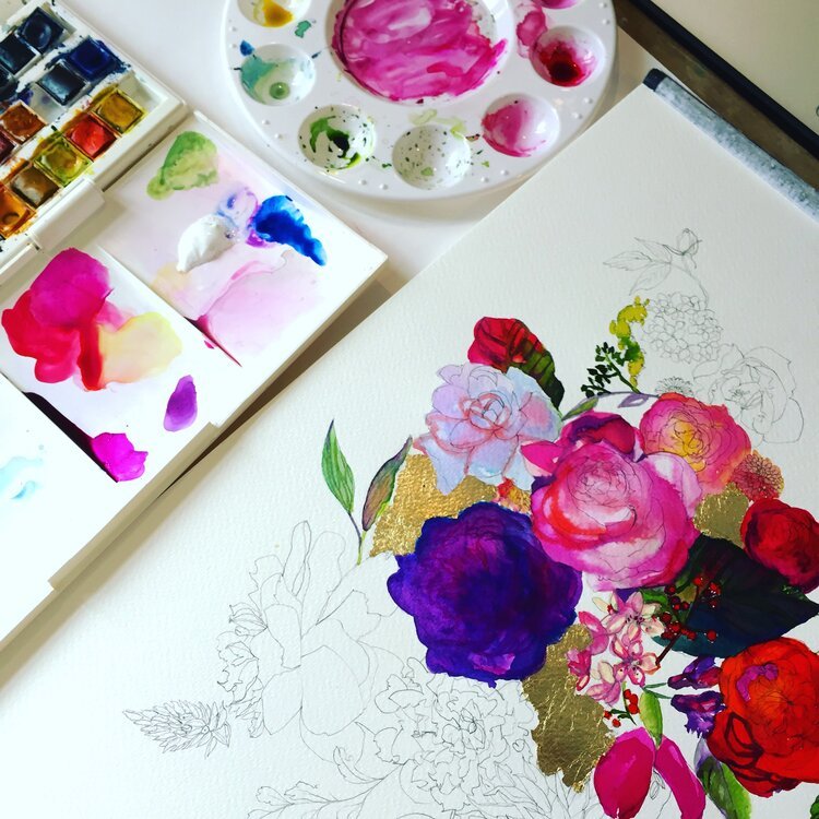 Work In Progress of Rose illustration by Marcella Wylie 