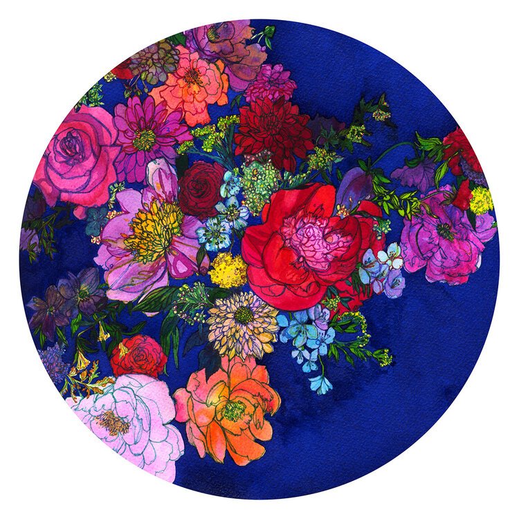Field of Constant Spring Circular Floral Painting by Marcella Wylie 