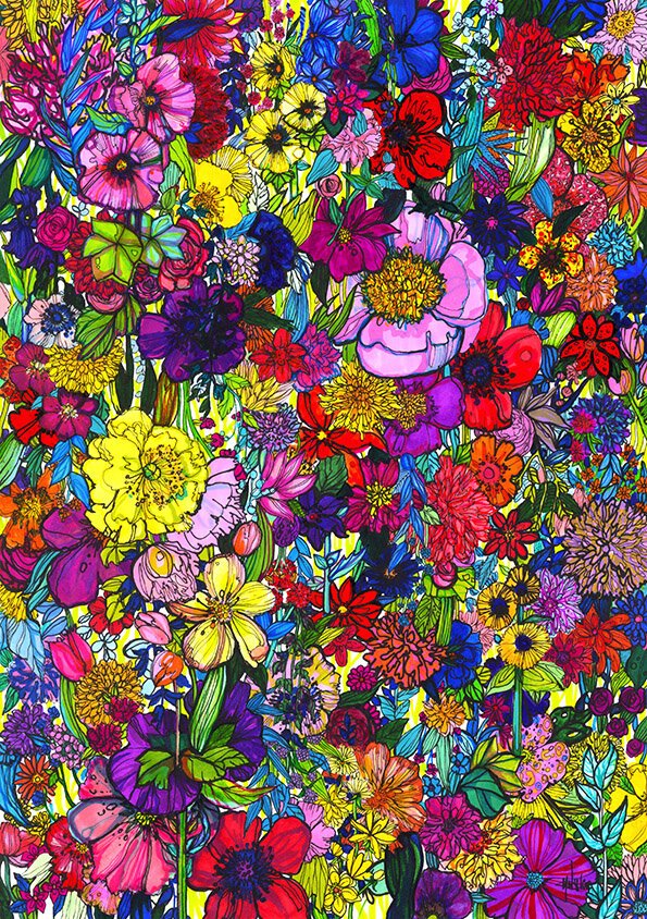 Where Flowers Bloom Floral Illustration by  Marcella Wylie 