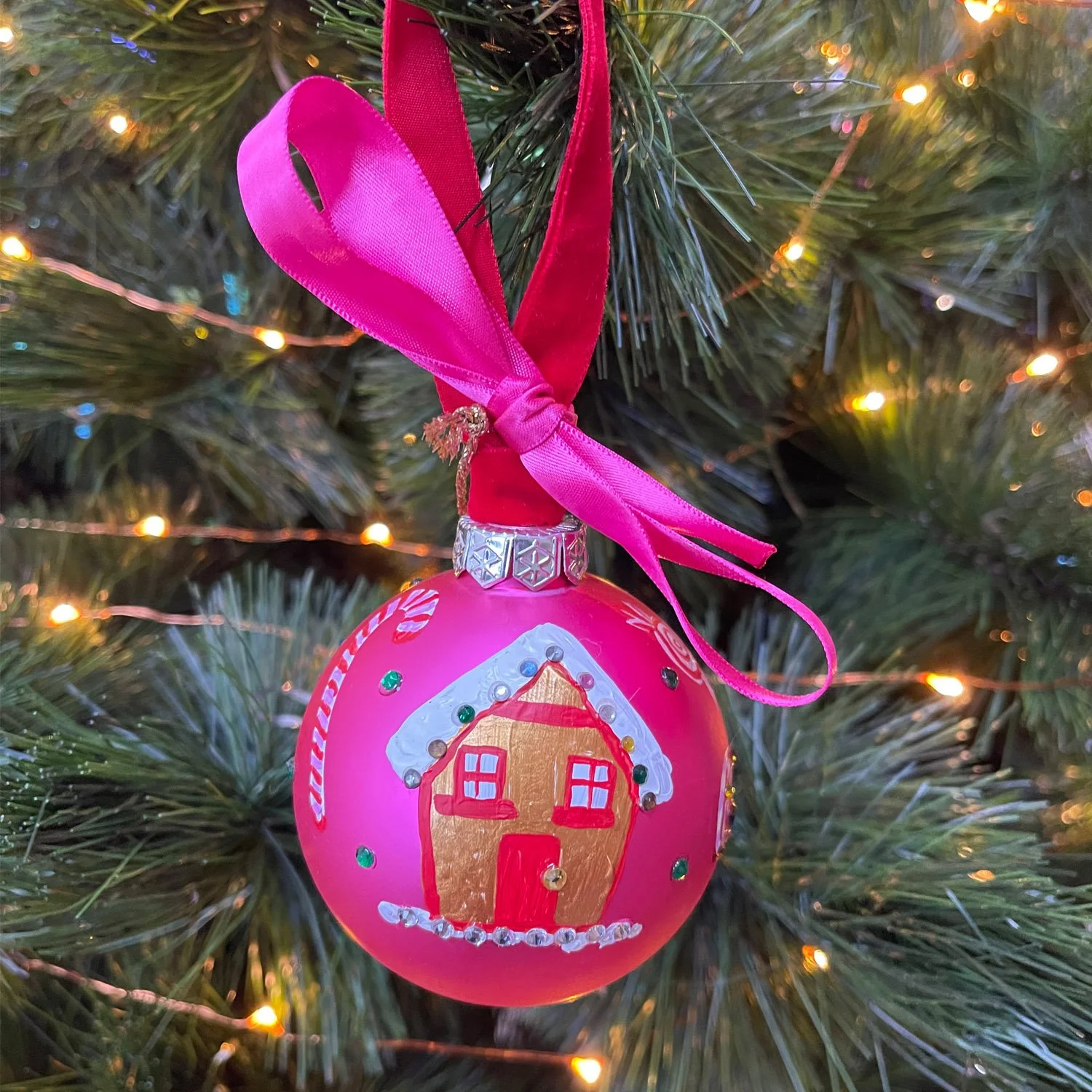 Hand Painted Bauble Gingerbread House by Marcella Wylie.jpg