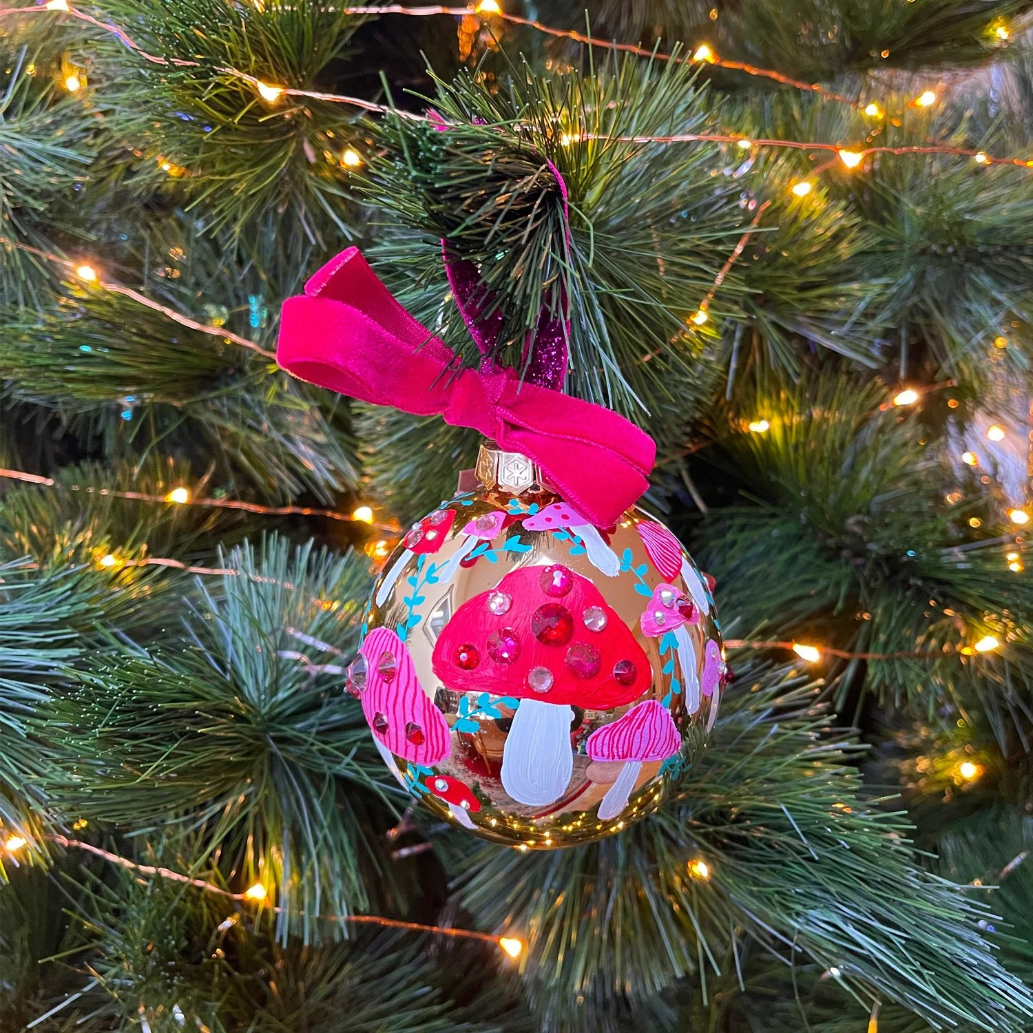 Hand Painted Mushroom Bauble by Marcella Wylie gold large.jpg