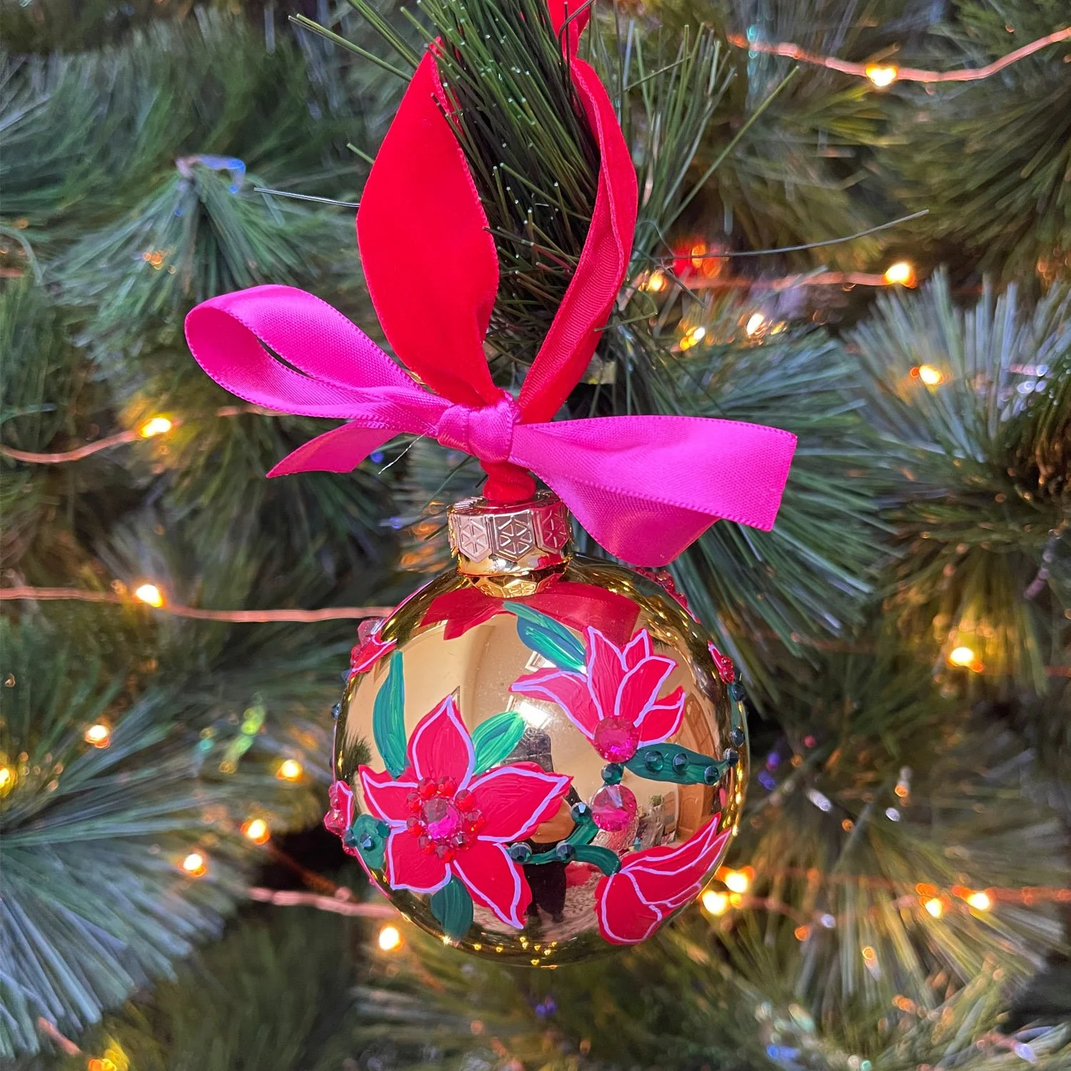 Hand Painted Gold Floral Bauble by Marcella Wylie medium.jpg