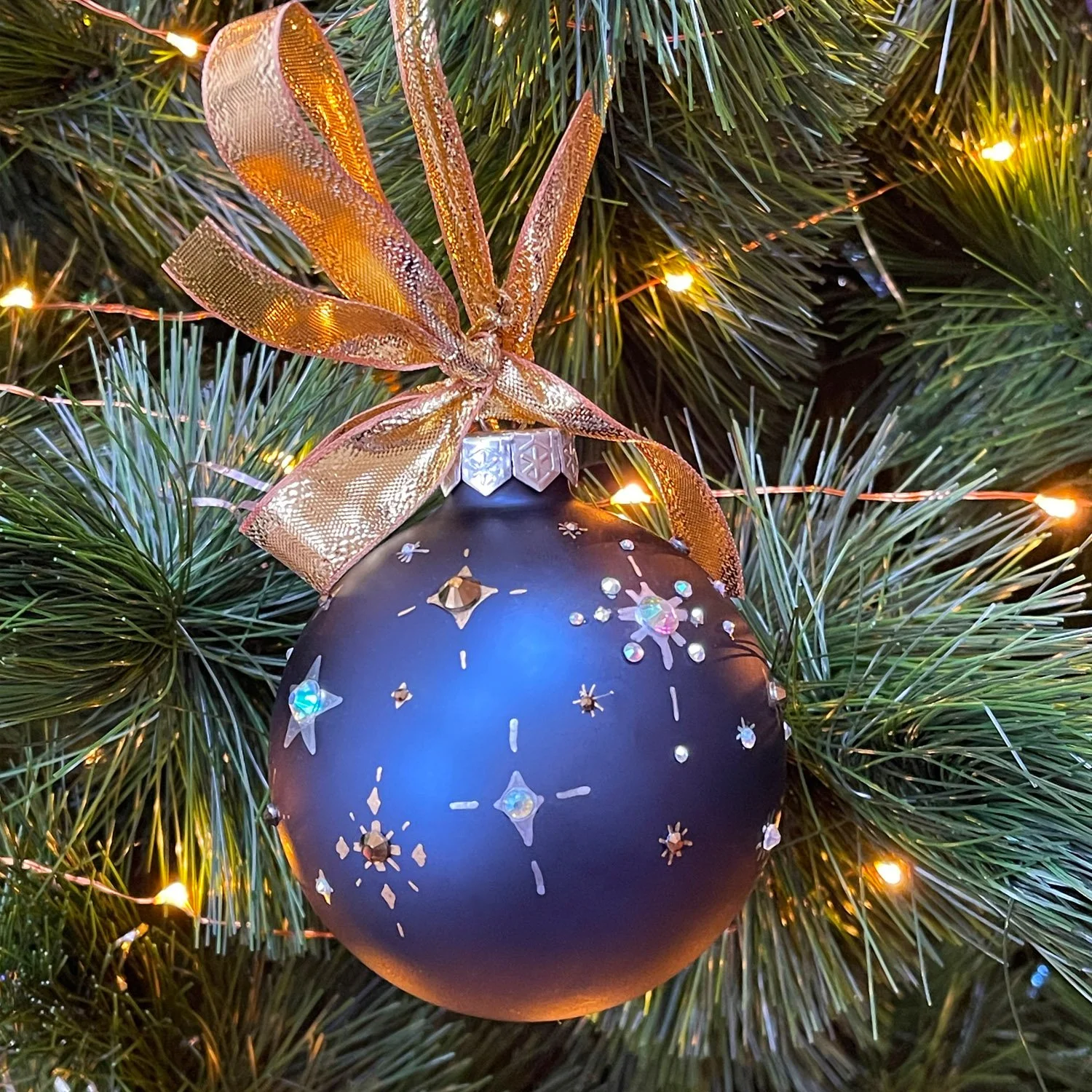 Hand Painted Moon and Stars Christmas Bauble by Marcella Wylie image 2.jpg