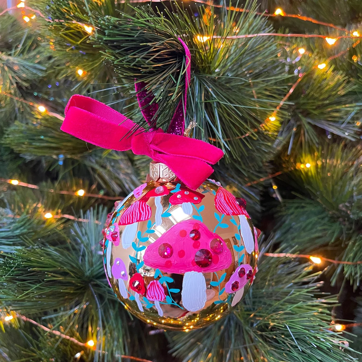 Hand Painted Mushroom Bauble by Marcella Wylie gold large image 2.jpg
