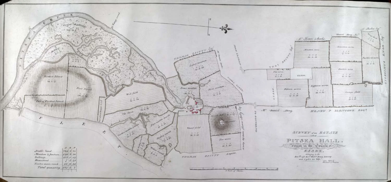 A map of Pitsea Hall showing the natural rise of the land