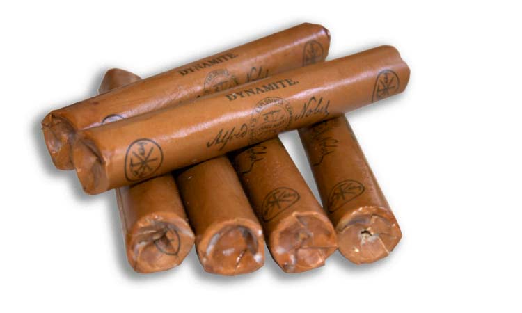Dynamite was shaped into rods to fit into holes drilled in rock