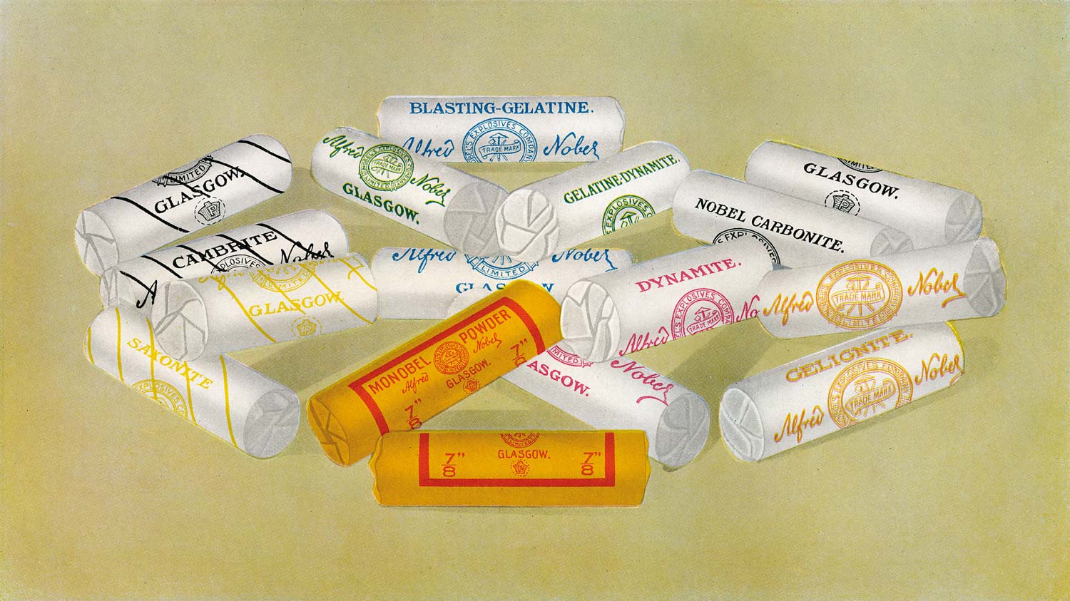 Nobel produced a wide range of explosives for different mining and blasting purposes in peace time.