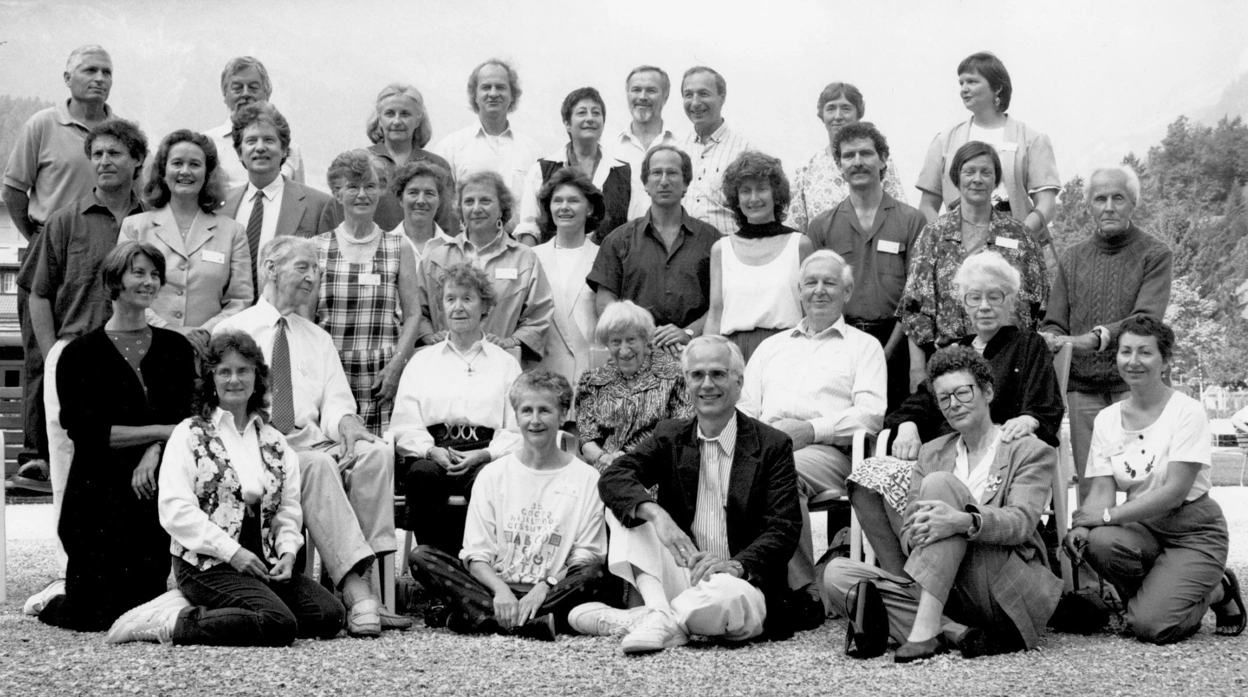 Alexander Teachers at the Third Annual International Alexander Congress in Engelberg, Switzerland. ACAT Founding Member Deborah Caplan, PT is far left front row. Photo ©1991 Holly Sweeney, used with permission.