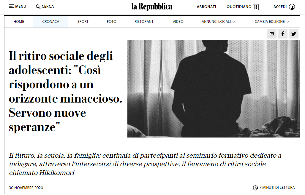 Repubblica: intervento di K. Provantini al seminario "Il ritiro sociale in adolescenza: sguardi per comprendere"