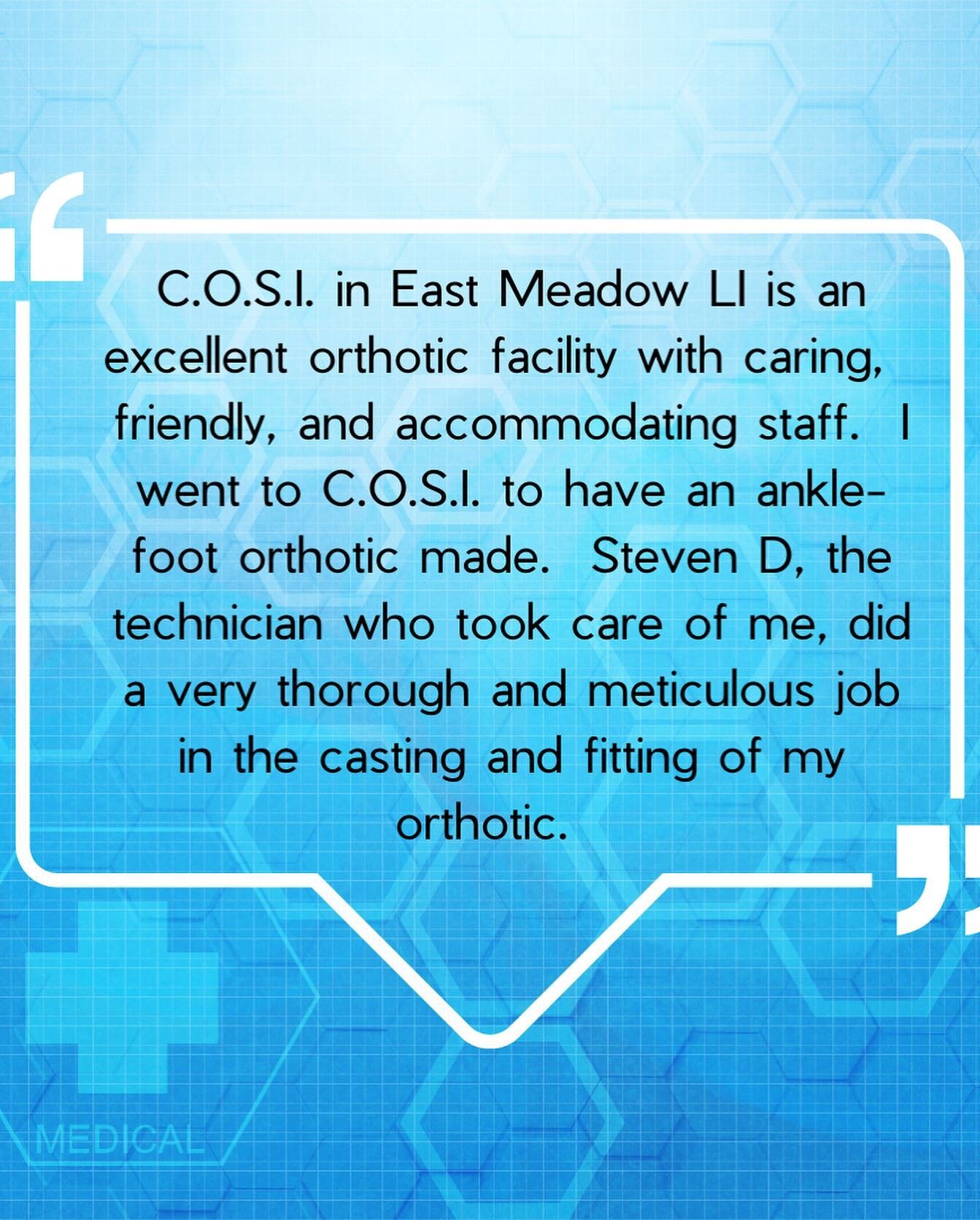 ⭐️⭐️⭐️⭐️⭐️review! Thank you to all of our wonderful patients who share their experience with us. We are grateful🙏🏻🥰 

#5starreview #oandp #orthotics #prosthetics #sports #customafo #amputee #amputeesofinstagram #diabetes #scoliosis #longisland #br