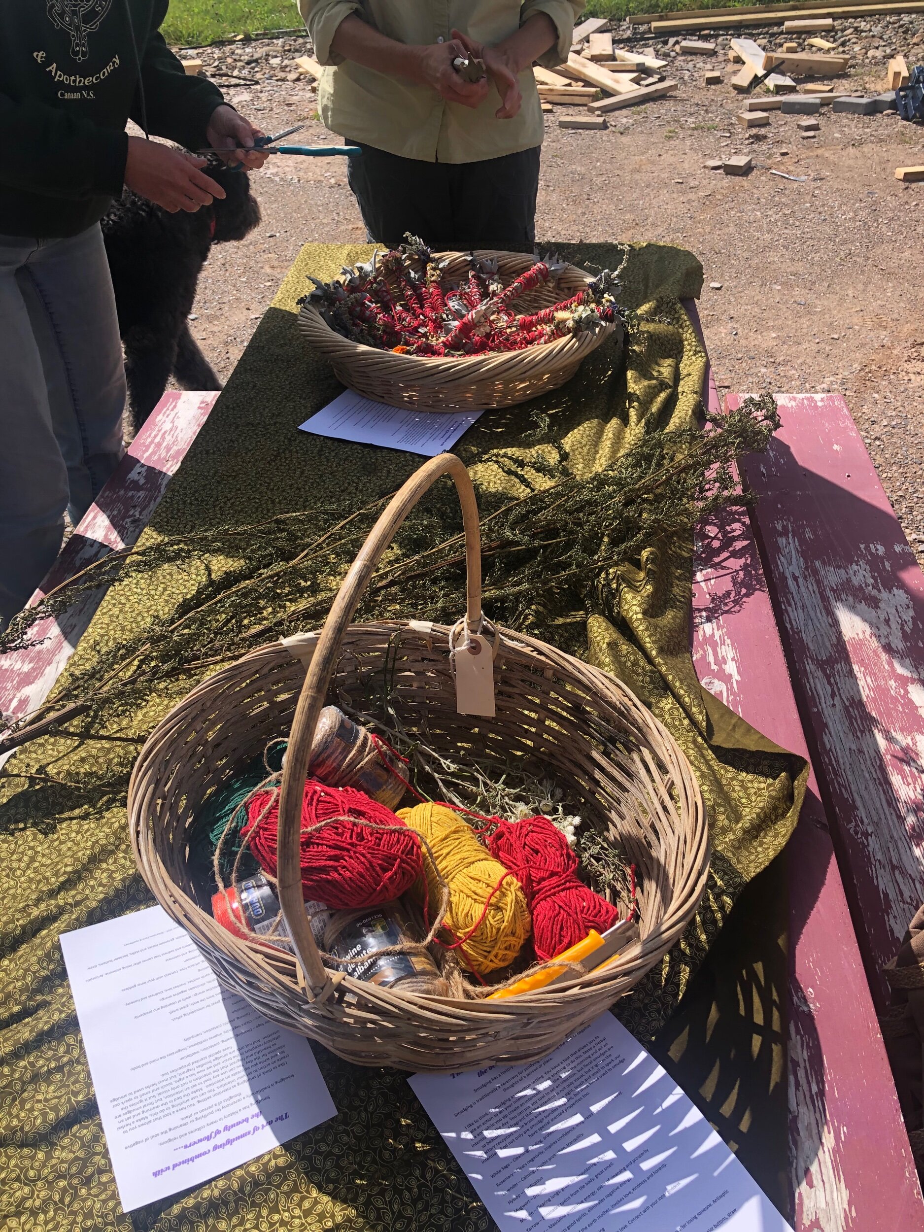 While we wait, we made smudges! We had picked our favorite herbs from the farm.