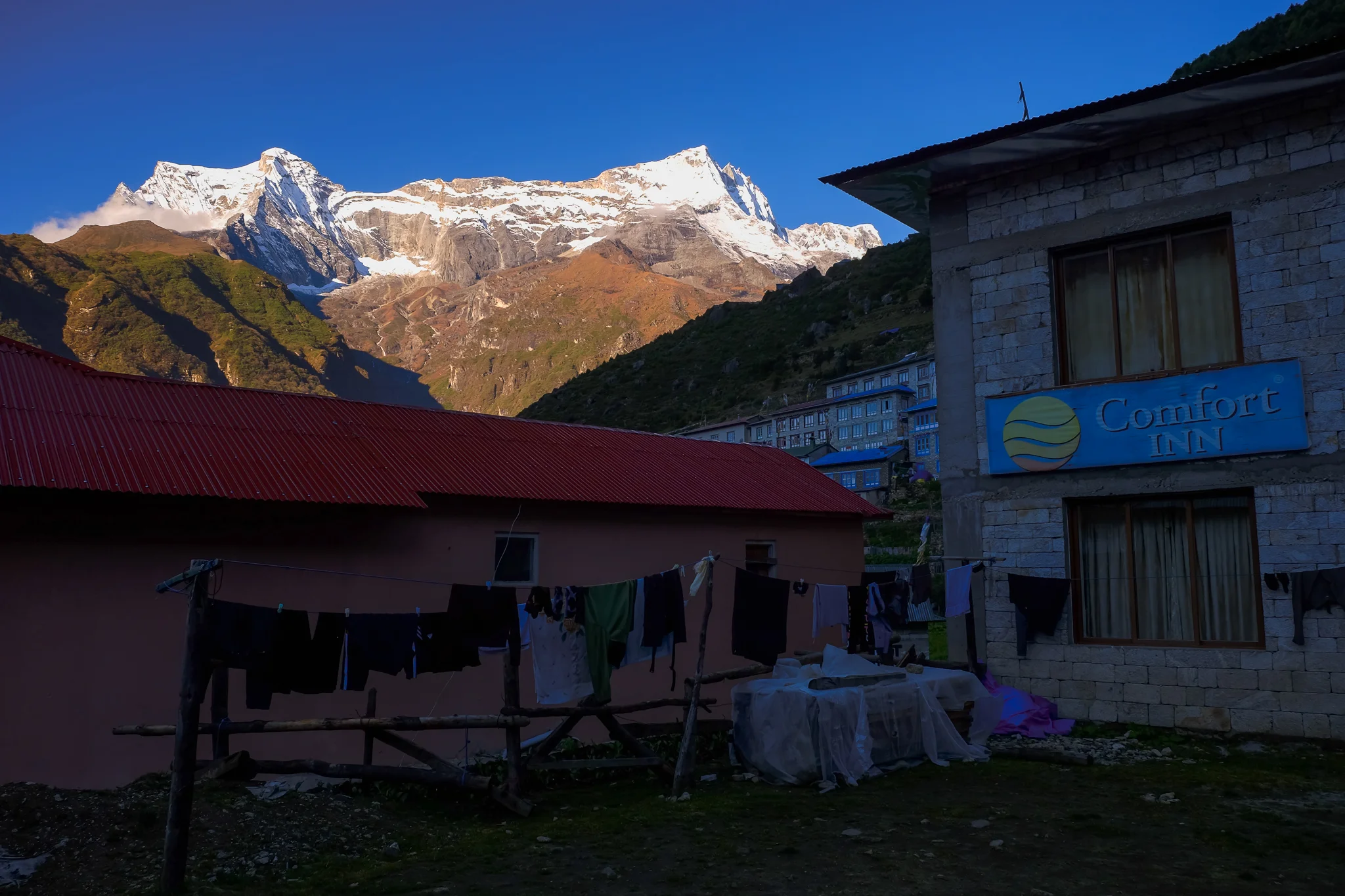 Comfort Inn on the backdrop of Kongde Ri
