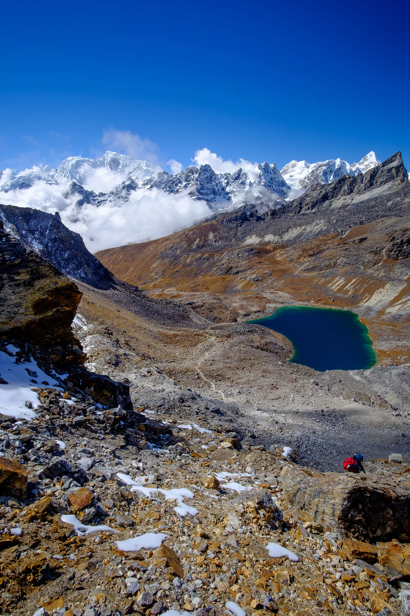 Looking back down at one of the Renjo Lakes