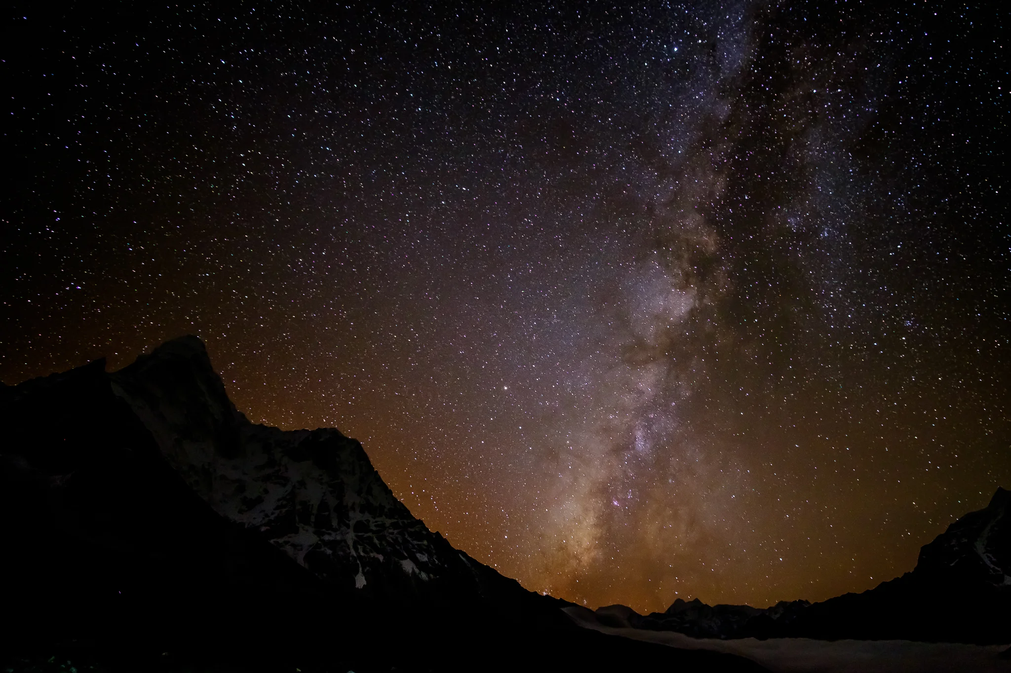 Milky Way by the Amadablam. Residual light from sunset still visible.