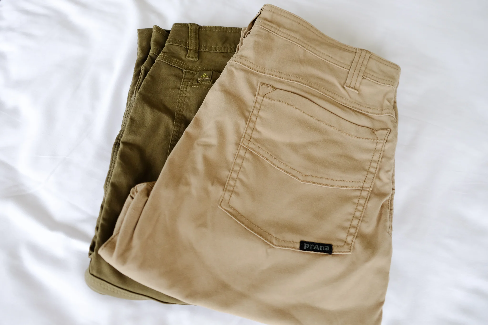 Prana Zion pants on the left, Prana Brion pants on the right