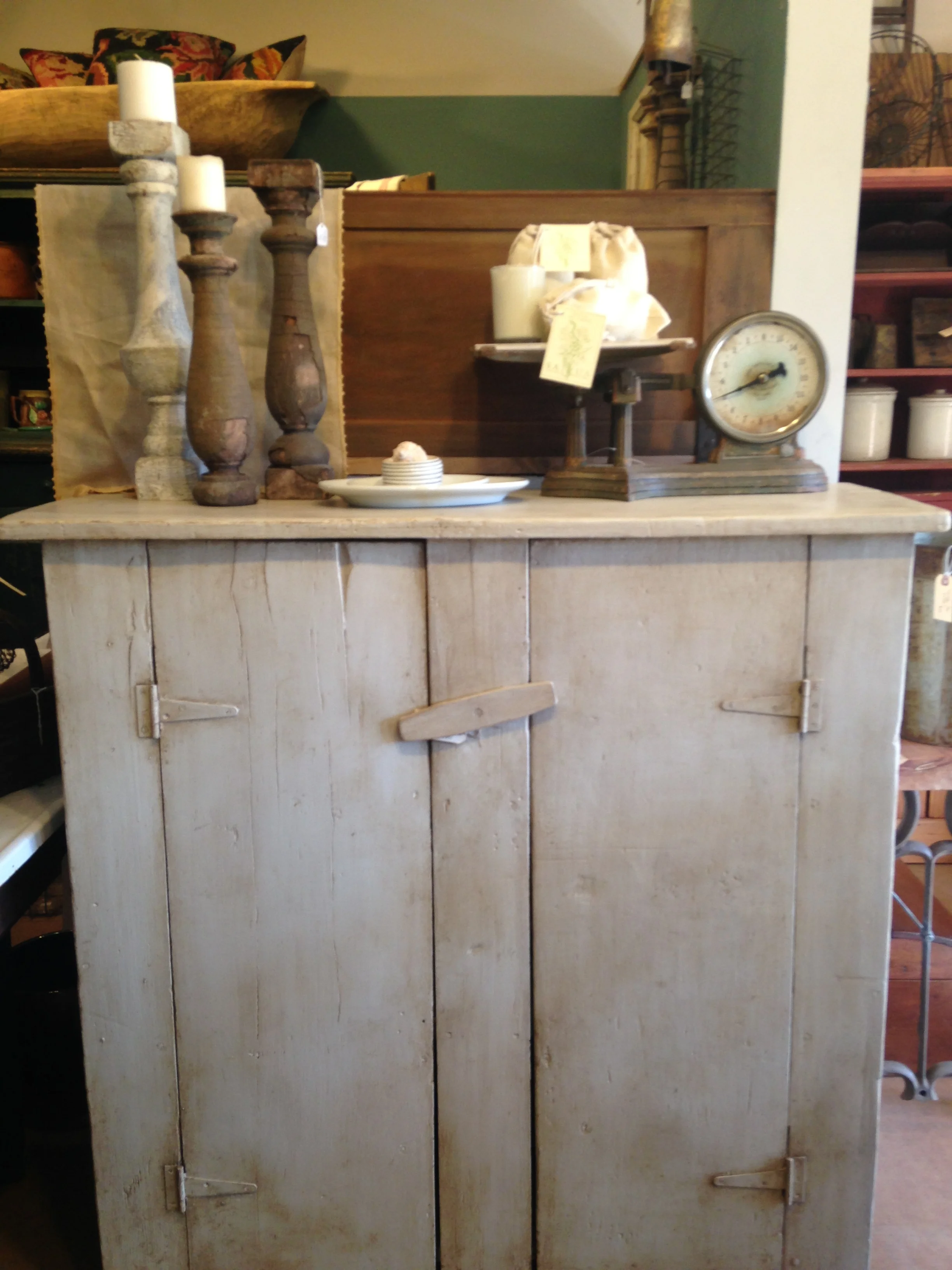 This farm cupboard was transformed from a neglected barn find to a rustic treasure with a new “old” finish by Julie…and later a custom made hutch top by Martin to suit the buyers needs. See our projects portfolio for the completed product.