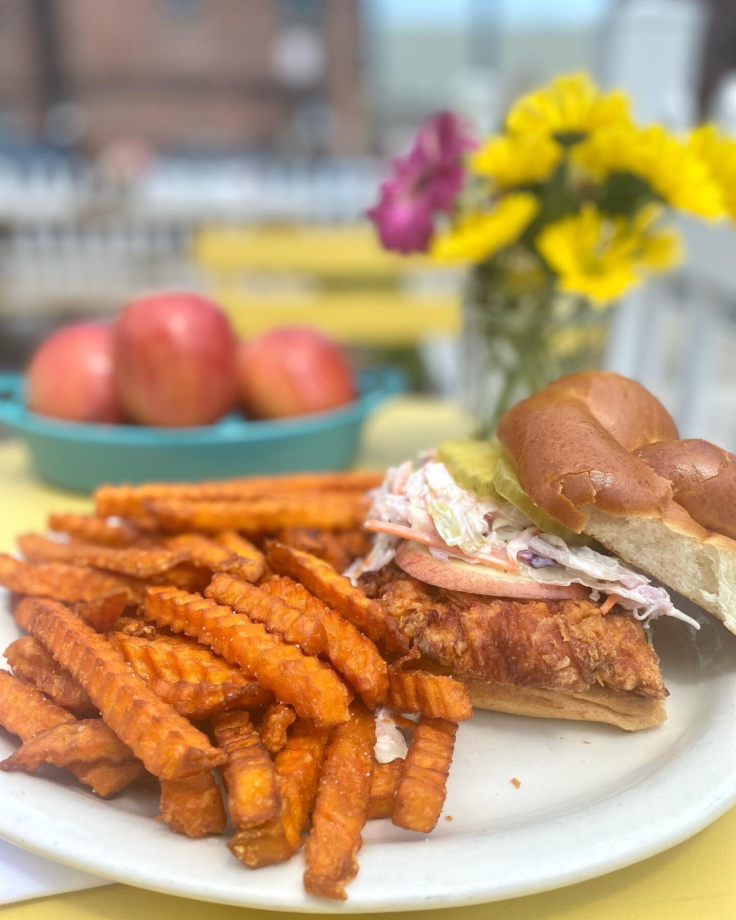Fried chicken sandwich please!!!! 

Our fried chicken sandwich is perfect for lunch or dinner. You choose between sweet potato, regular, or hand cut truffle fries. 

Here is a quick fun fact&hellip;.the fried chicken sandwich is Ben&rsquo;s (@mr_gmon
