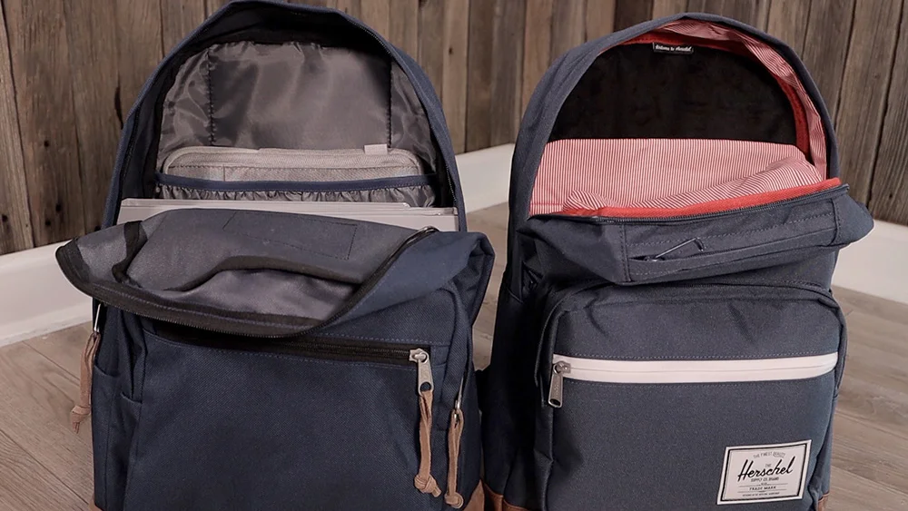 JanSport Right Pack (left) vs Herschel Pop Quiz (right) internal lining differences