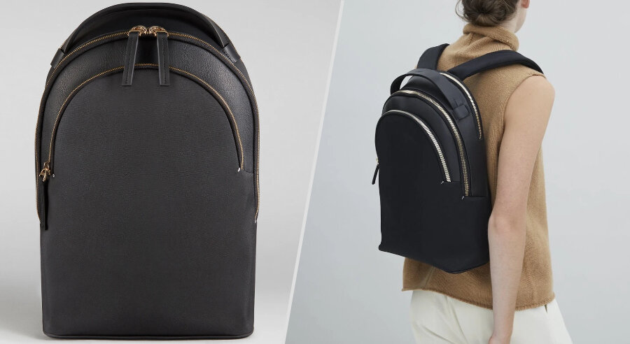 Binca Textured Black & Gold Zipper Backpack with Suberhide