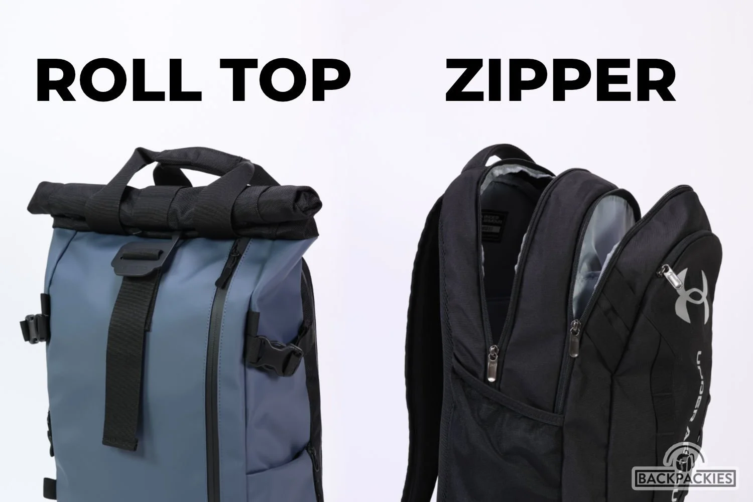 Roll Top vs Zipper Backpack Pros and Cons Visual Guide Backpackies