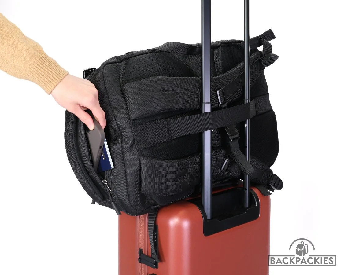 Rolling Luggage Handle Backpack That Slides Onto Luggage 17 Inch
