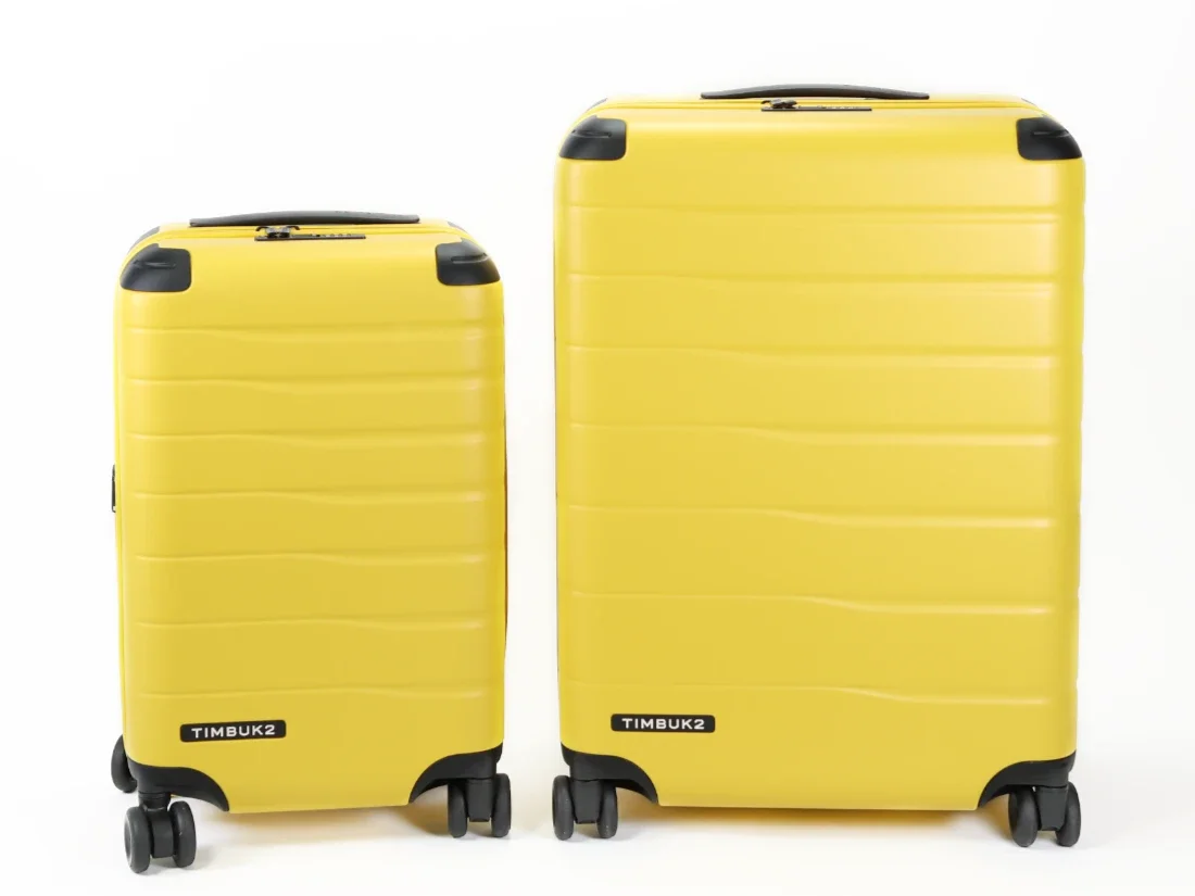 Timbuk2 FreeStyle carry-on and check-in luggage front view showing size difference and hardshell design