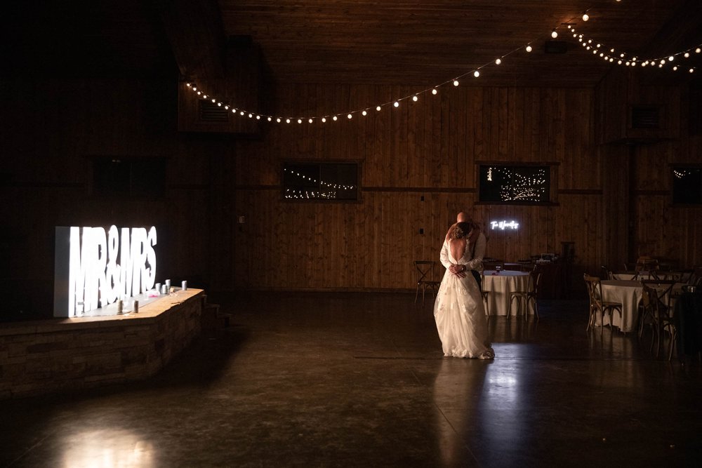 Bride and groom in a private dance at Spruce Mountain Ranch