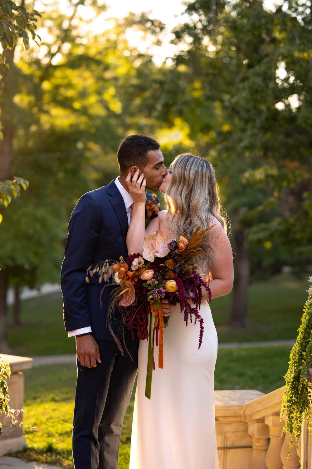 Wedding couple at sunset at Grant Humphreys Mansion by CliftonMarie Photography