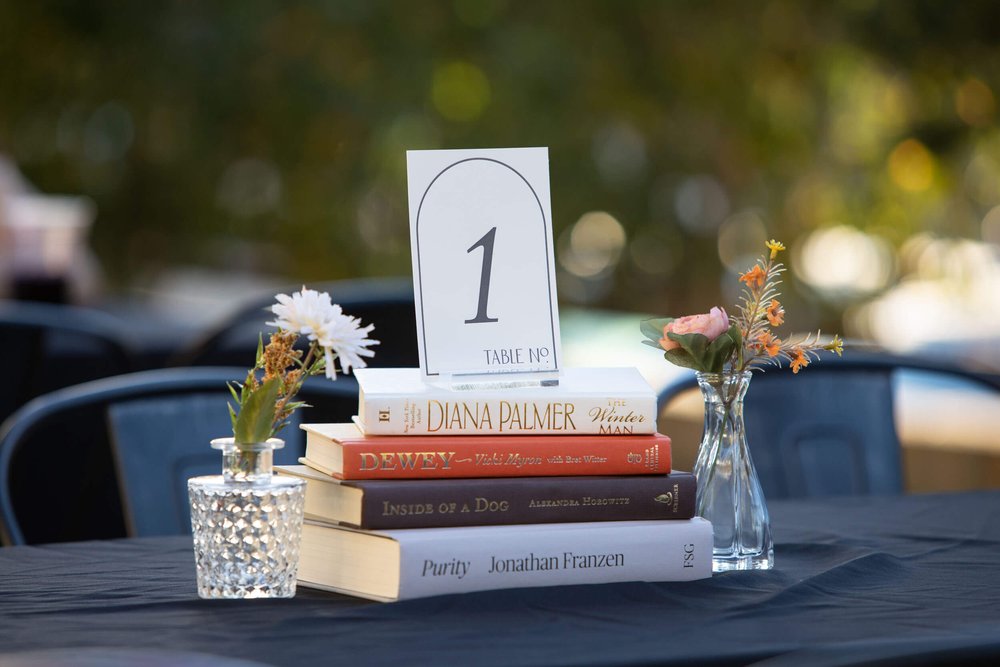 Table Decorations with Books at Ironton Distillery 