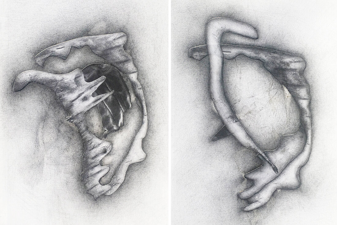 Bodies diptych, graphite and paper on paper, 2017