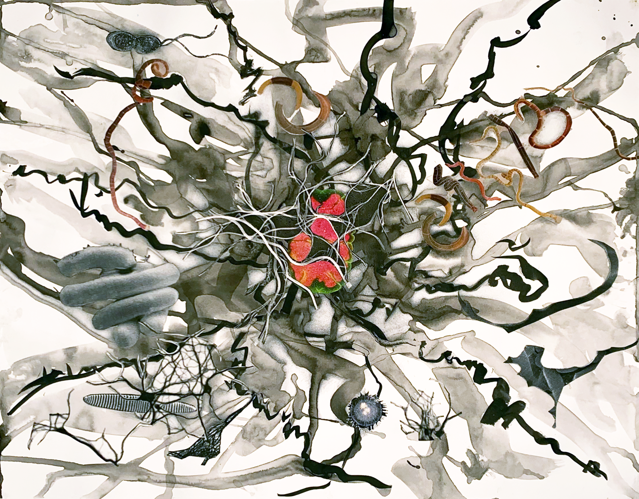   Brains 1871 , 2022, graphite, India ink, printer ink and paper on paper, 14"x17"  