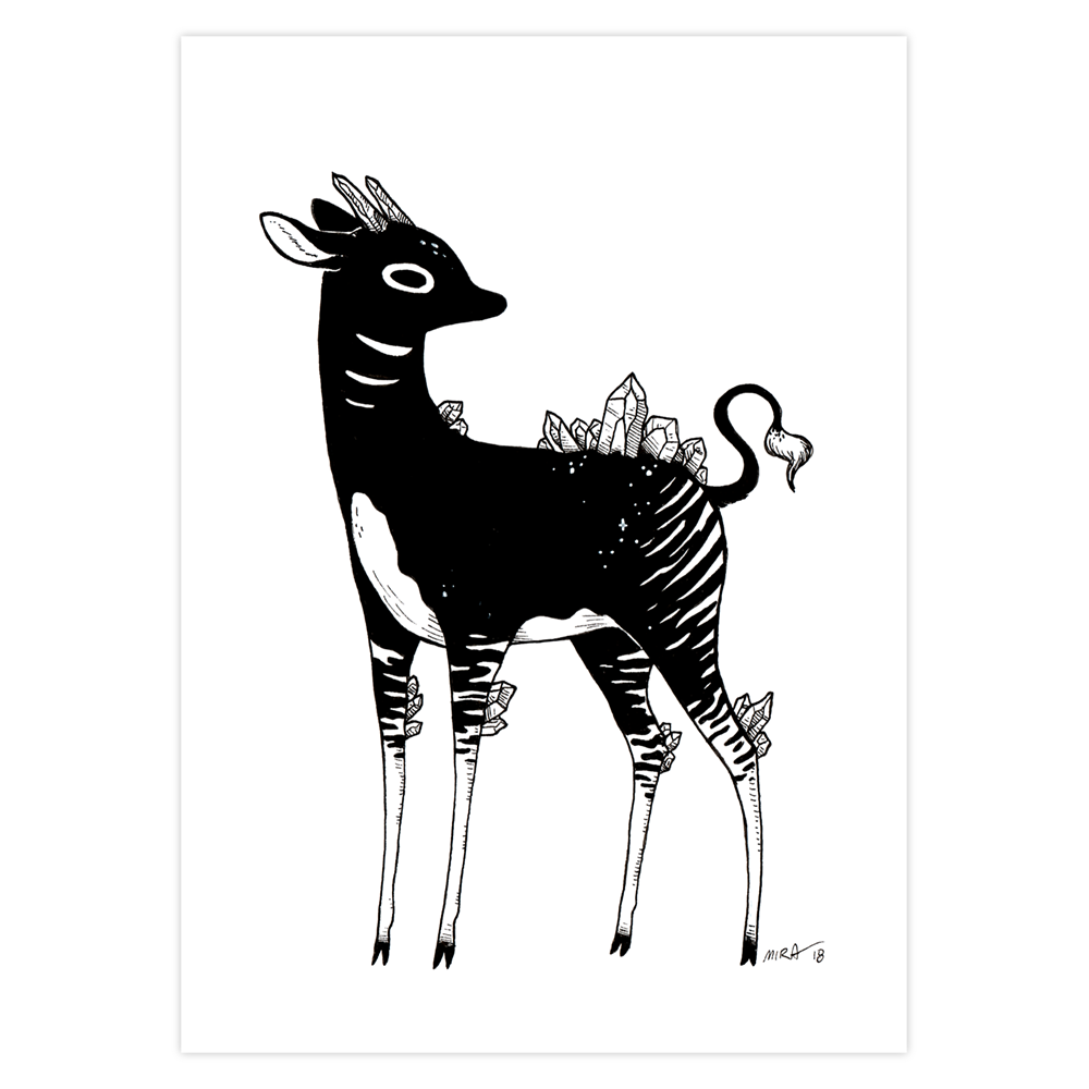 “Crystalline Okapi” Pen+Ink, 5” x 7”