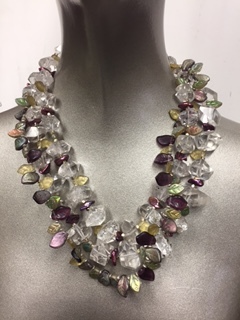 Double strand of Herkimer Diamonds with Czech glass leaves