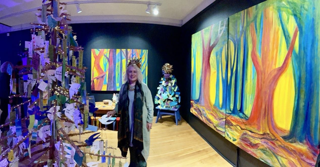 Monterey Musuem of Art, Iluminado Art Show  centered around light, trees &amp; community participation. I showed some new oil paintings of magical forests inspired by days spent in forests painting. Tree lover &amp; artist Mark Schegel &amp; I create