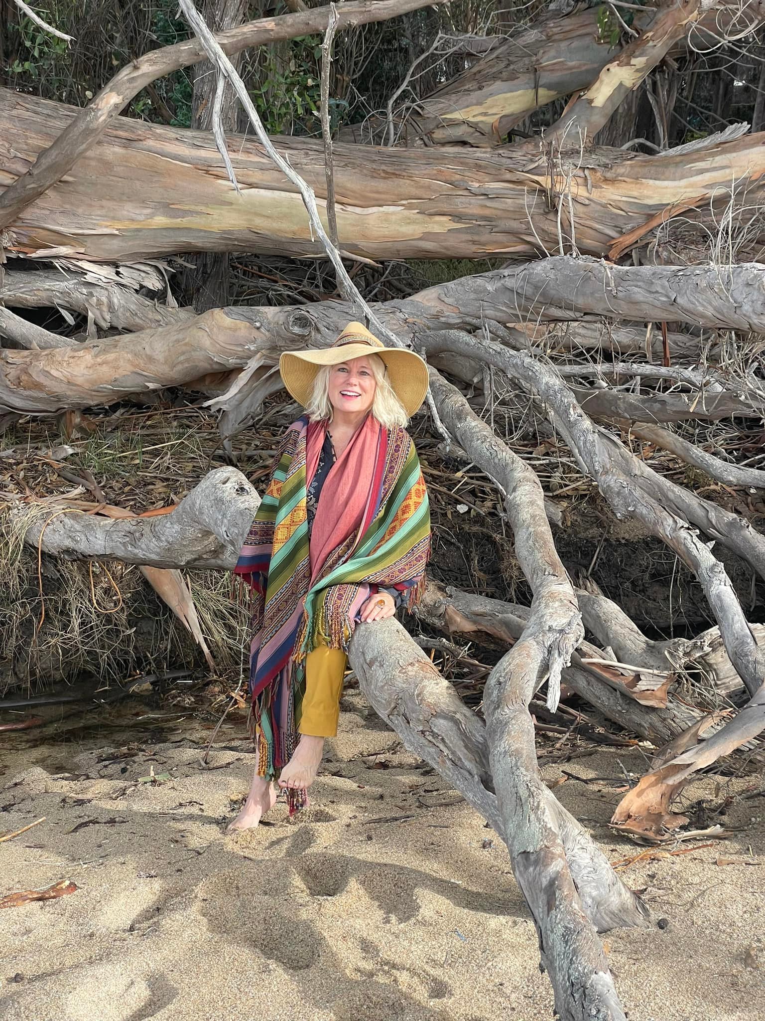 After Christmas mass and singing at the Carmelite monastery, we walk to the beach and I climbed an enormous fallen eucalyptus tree. The animist in the spirit of the mystery in all of the natural world.. loving kindness and beauty connect us with grac