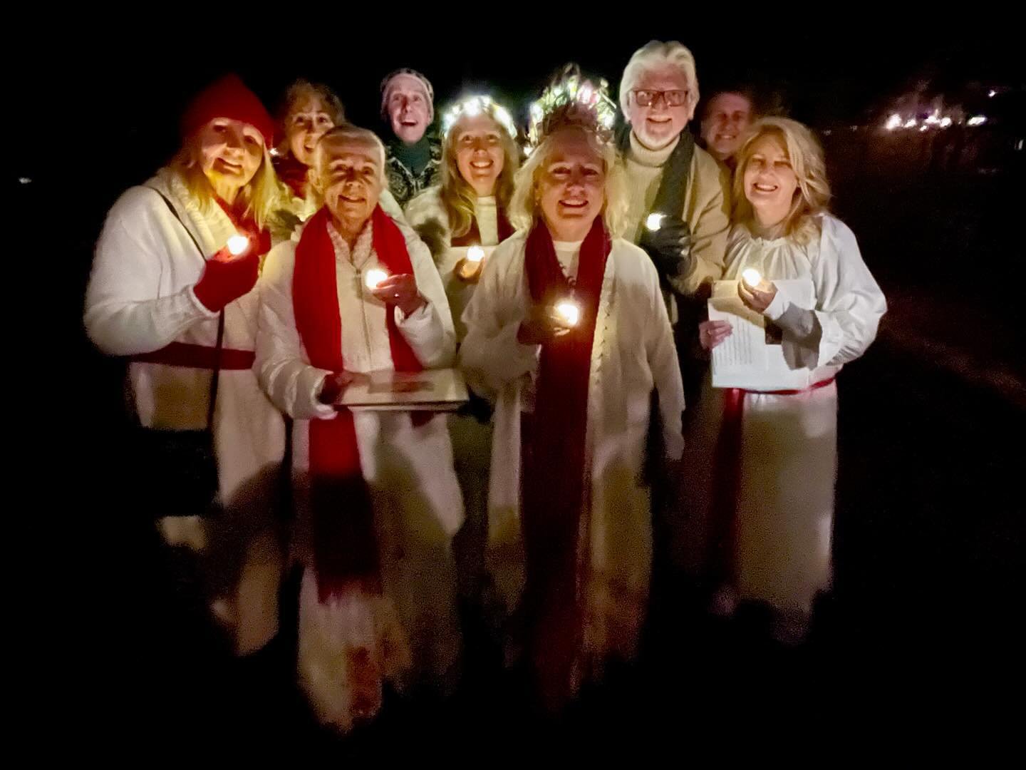 Celebrating Santa Lucia Festival of Lights in Big Sur, California at the Henry Miller Memorial Library at the base of the Santa Louisa Mountains. Singing with friends, celebrating joy &amp; community &amp; the light we each carry. ✨🌲🌲✨🕯️🕯️&hearts