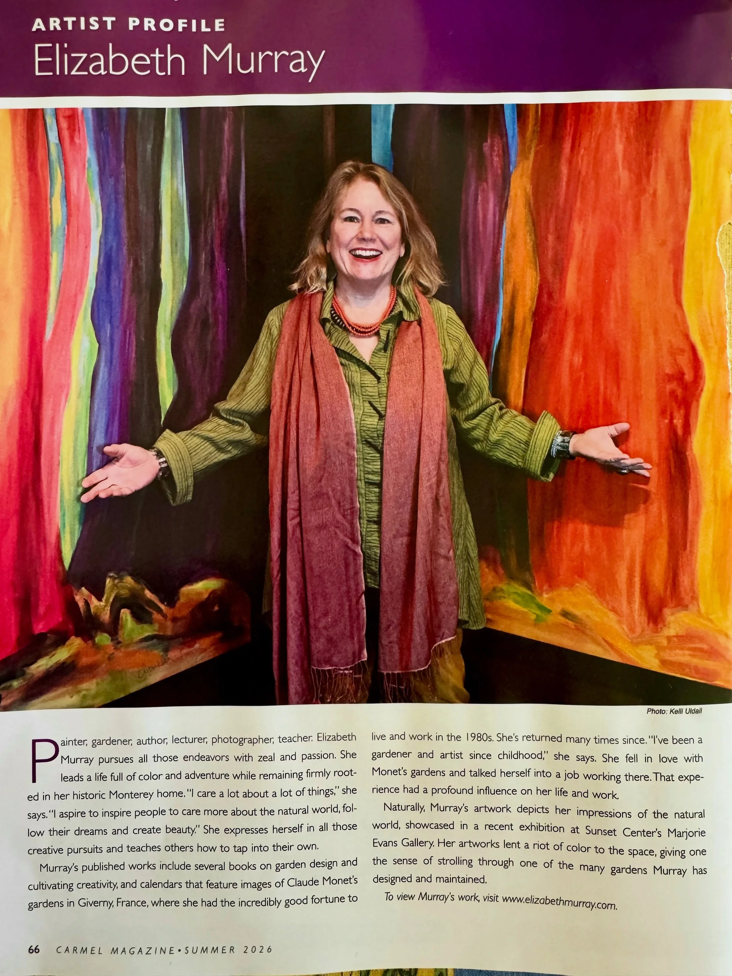 Thank you Carmel Magazine for selecting me for your Artist Portrait- I am honored! I look forward to seeing what will bloom from these lovely seeds that you have planted! My paintings are available to see on my website &amp; by appointment in my Mont