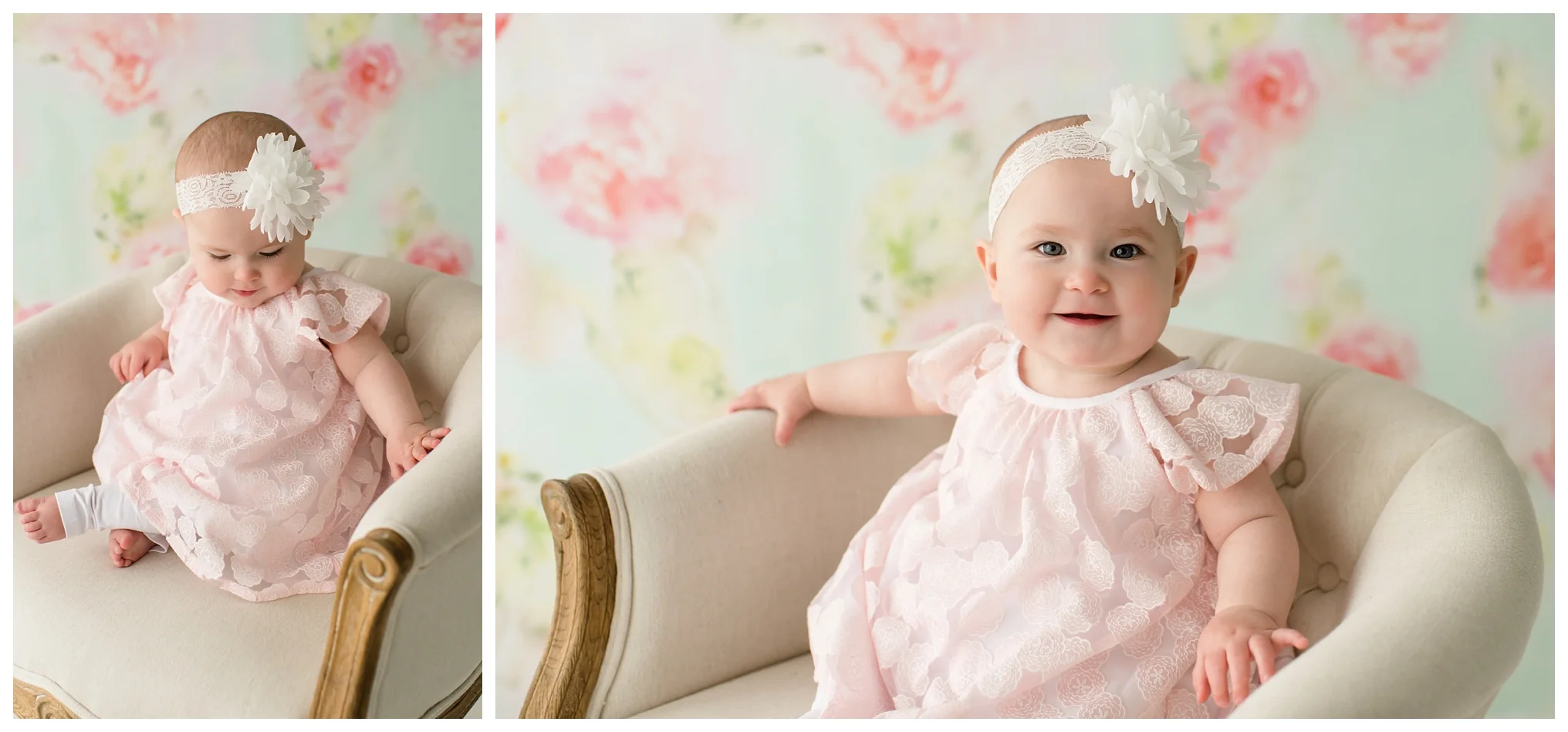 First birthday photography with Maine & NH baby photographer Sweet Light Portraits. i year old baby girl enjoys her cake smash photo session!