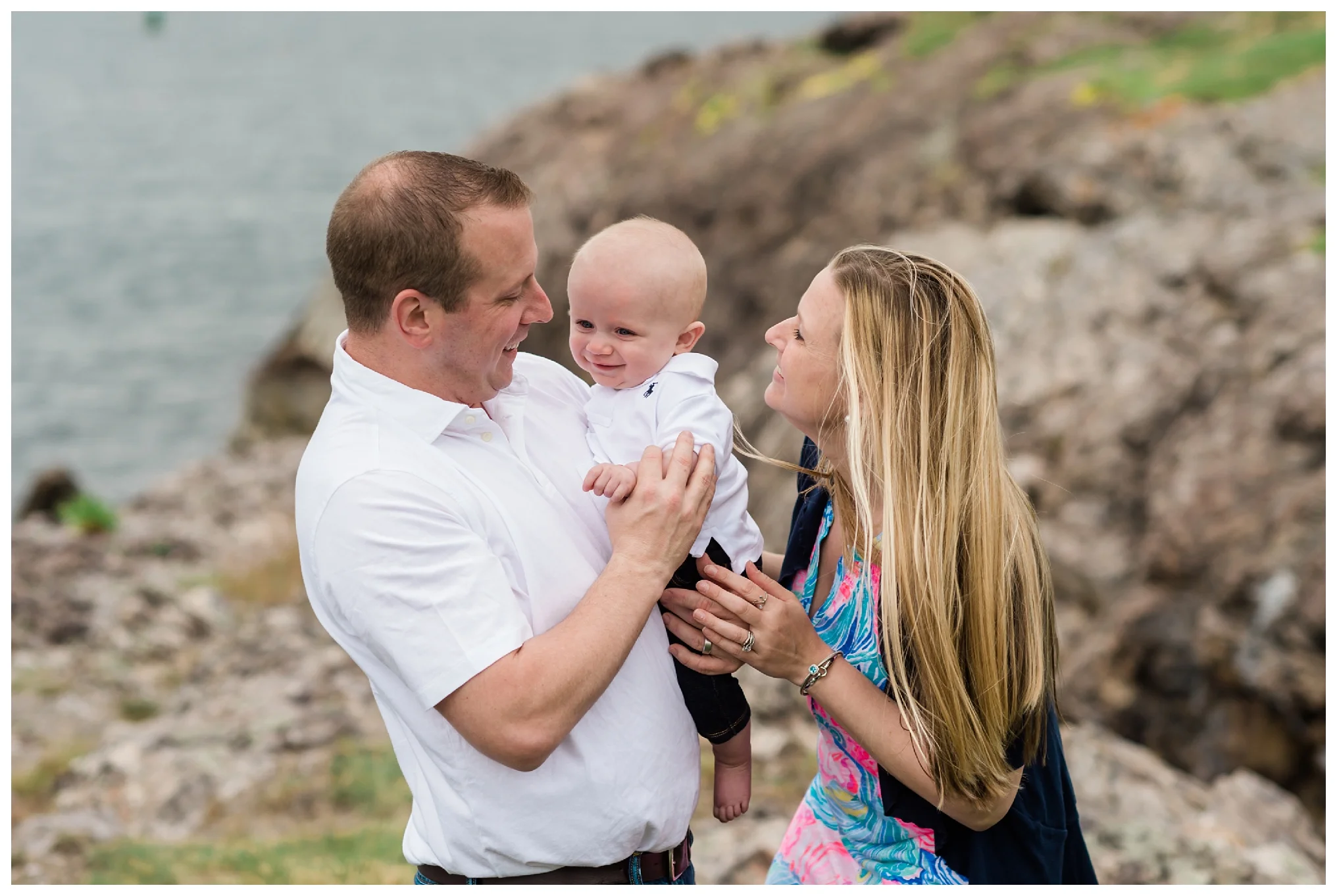 Family photography session in Marblehead Massachusetts with 6 month old little boy by Sweet Light Portraits.