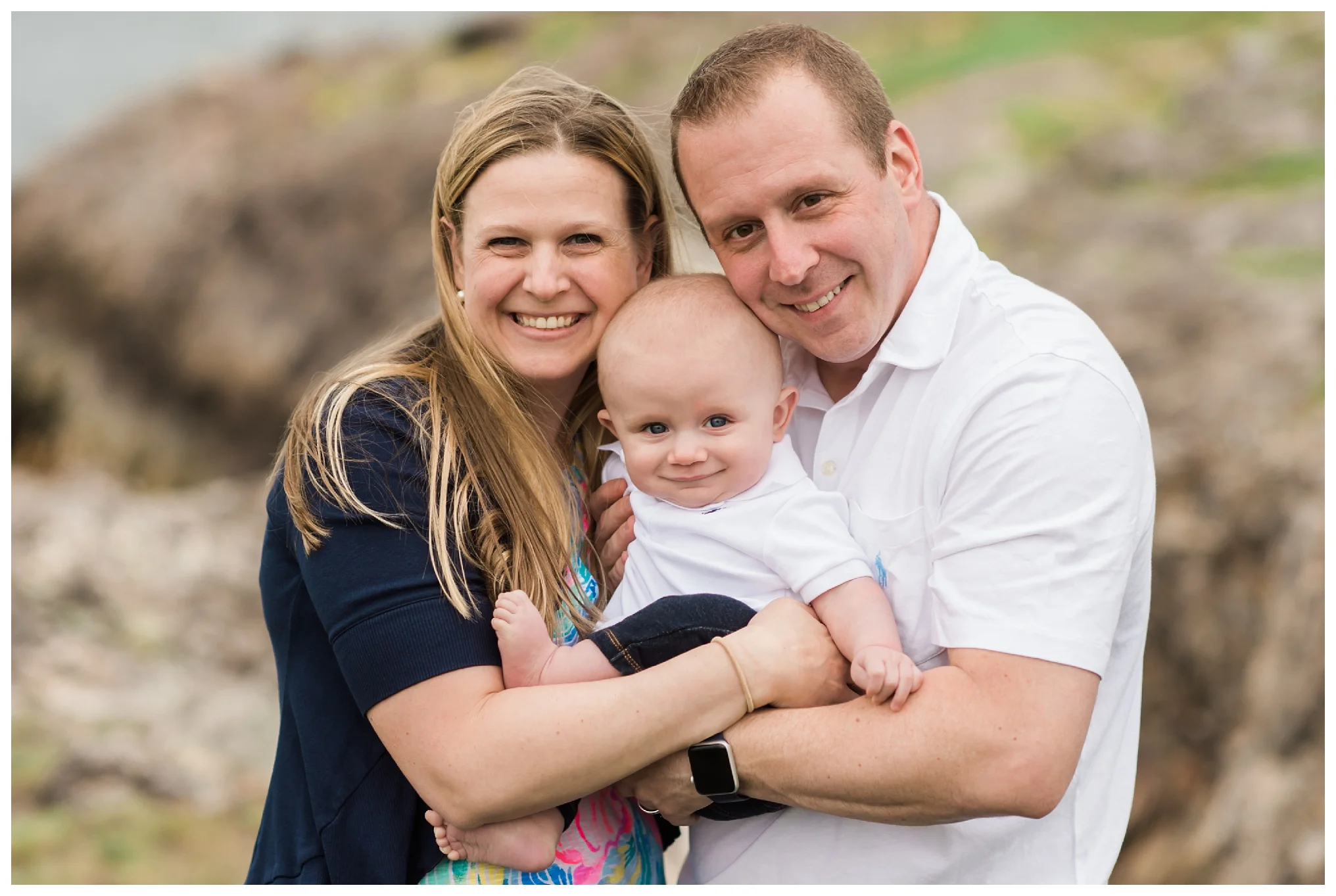 Family photography session in Marblehead Massachusetts with 6 month old little boy by Sweet Light Portraits.